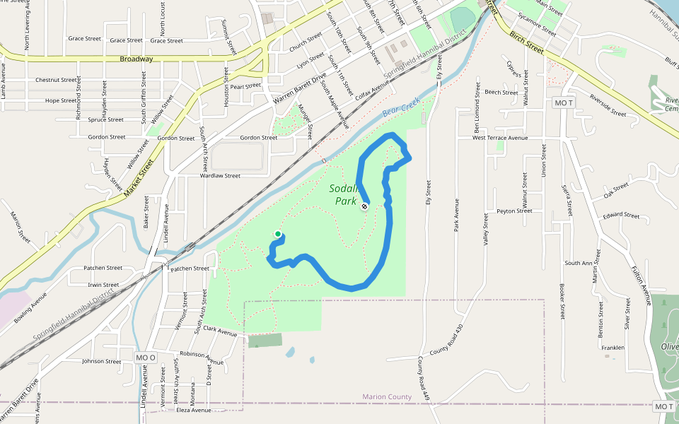 Pirate Ridge Trail walking route map in Hannibal