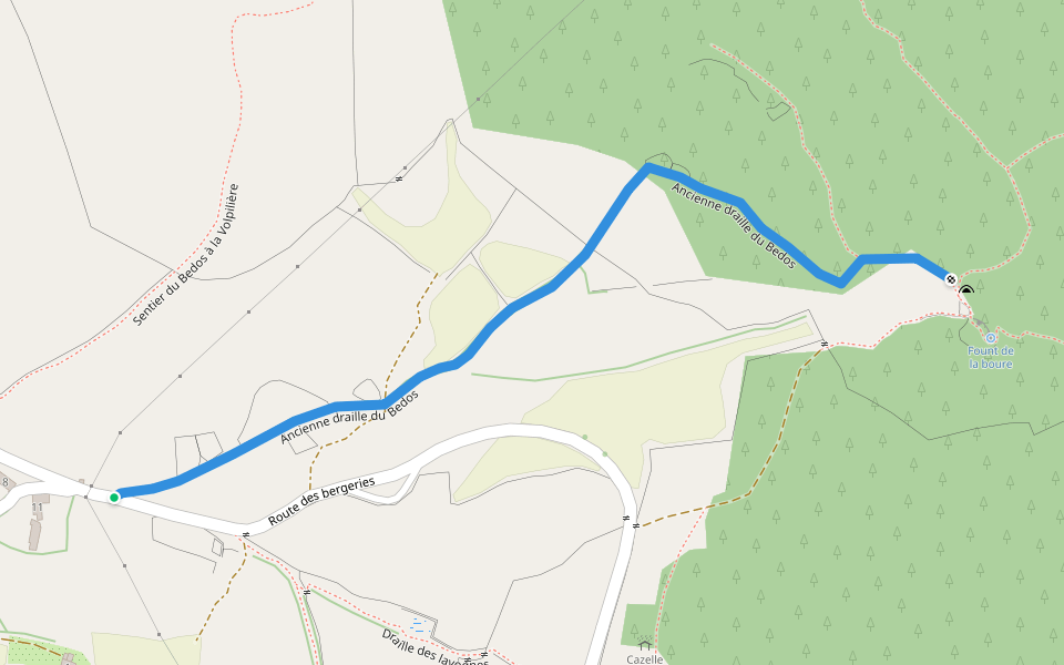 Ancienne draille du Bedos walking route map in Saint-Pierre-des-Tripiers