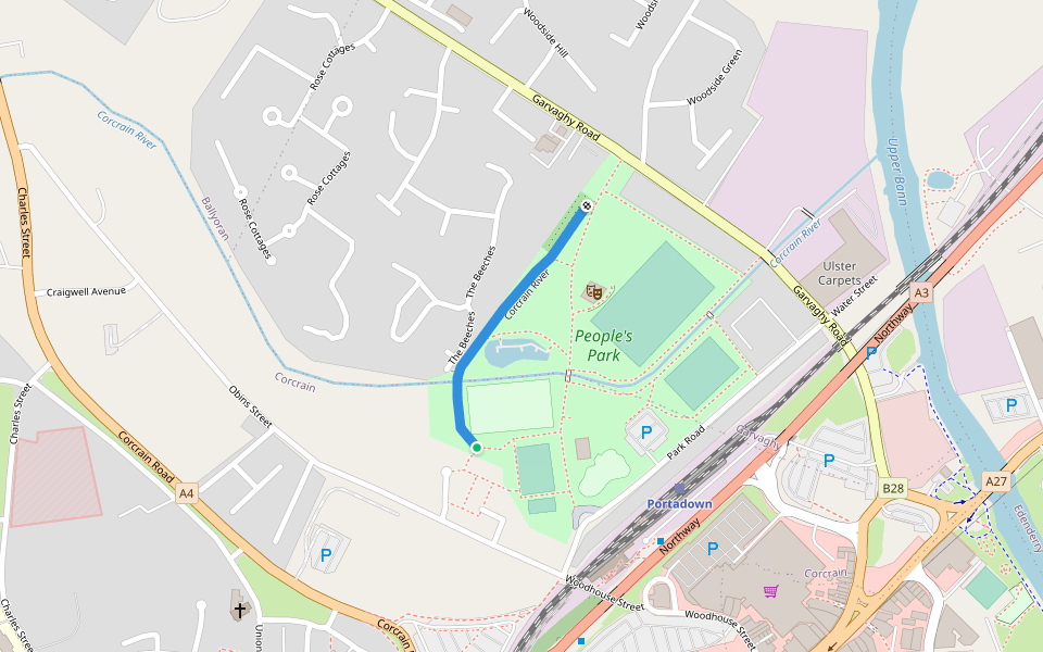 Corcrain River walking route map in Portadown