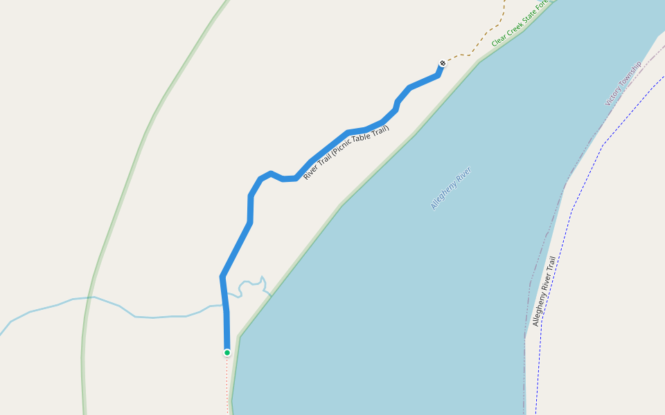River Trail (Picnic Table Trail) walking route map in Kennerdell