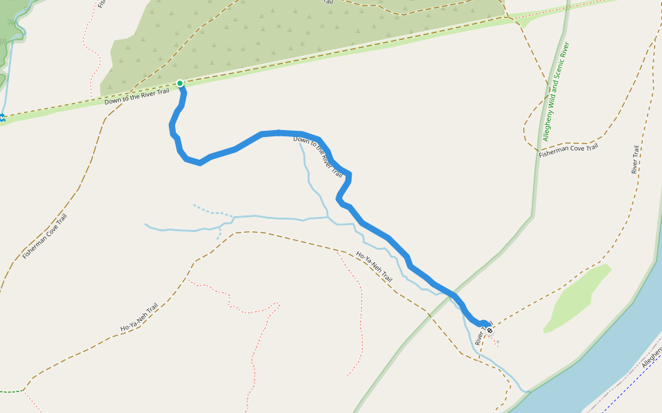 Down to the River Trail walking route map in Polk