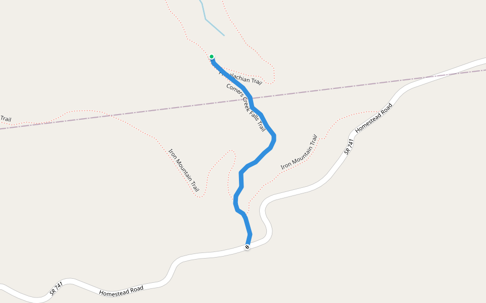 Comers Creek Falls Trail walking route map in Chilhowie