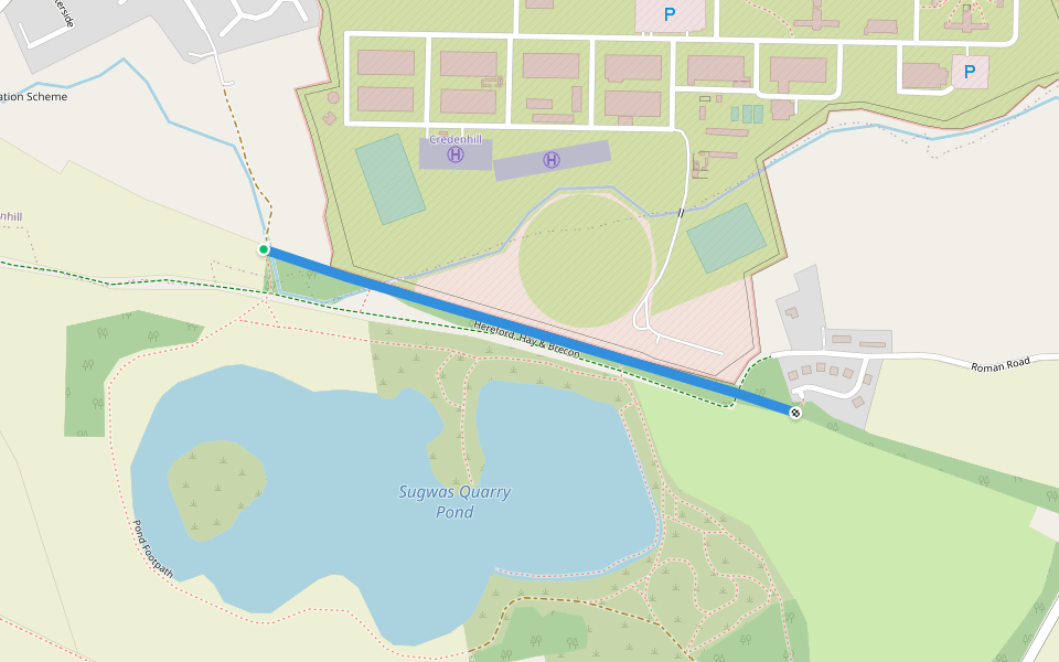Hereford, Hay & Brecon walking route map in Credenhill