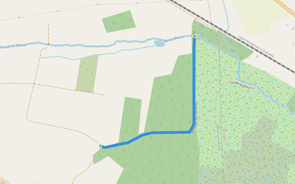 Sentier du bois de bellou walking route map in Bellou-en-Houlme