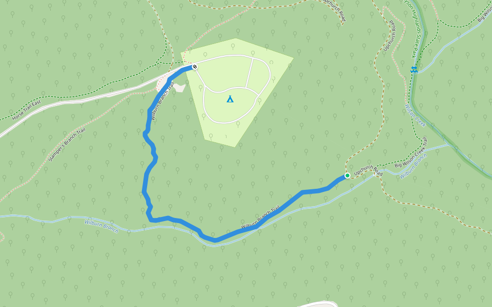 Wilburn Branch Trail walking route map in Mouth of Wilson