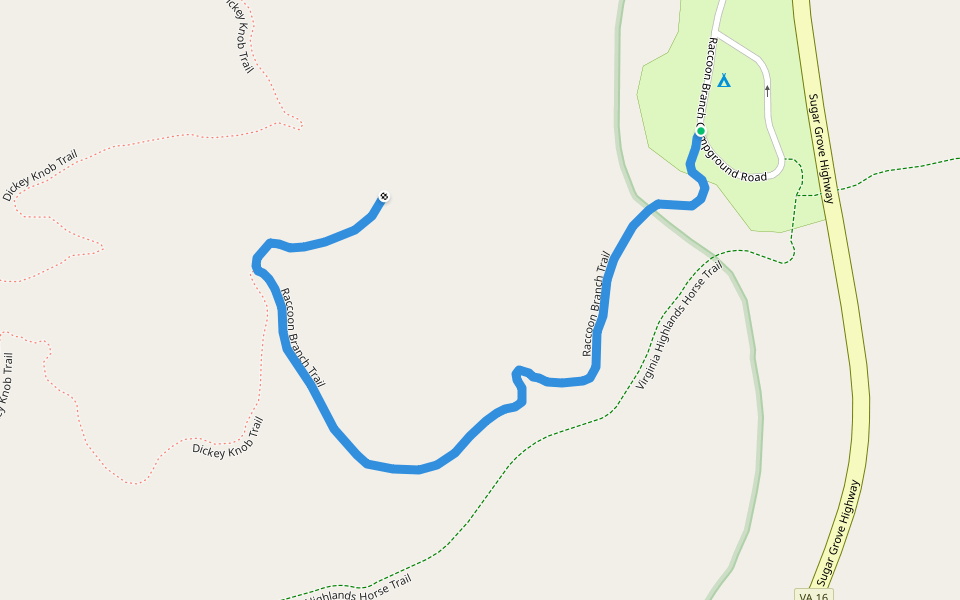 Raccoon Branch Trail walking route map in Sugar Grove