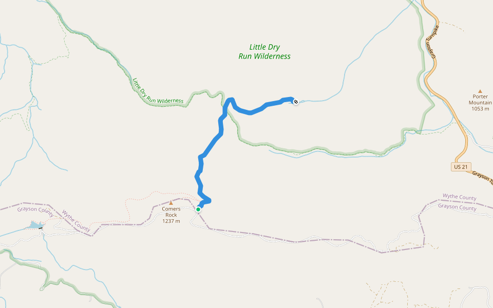 Little Dry Run Trail walking route map in Elk Creek