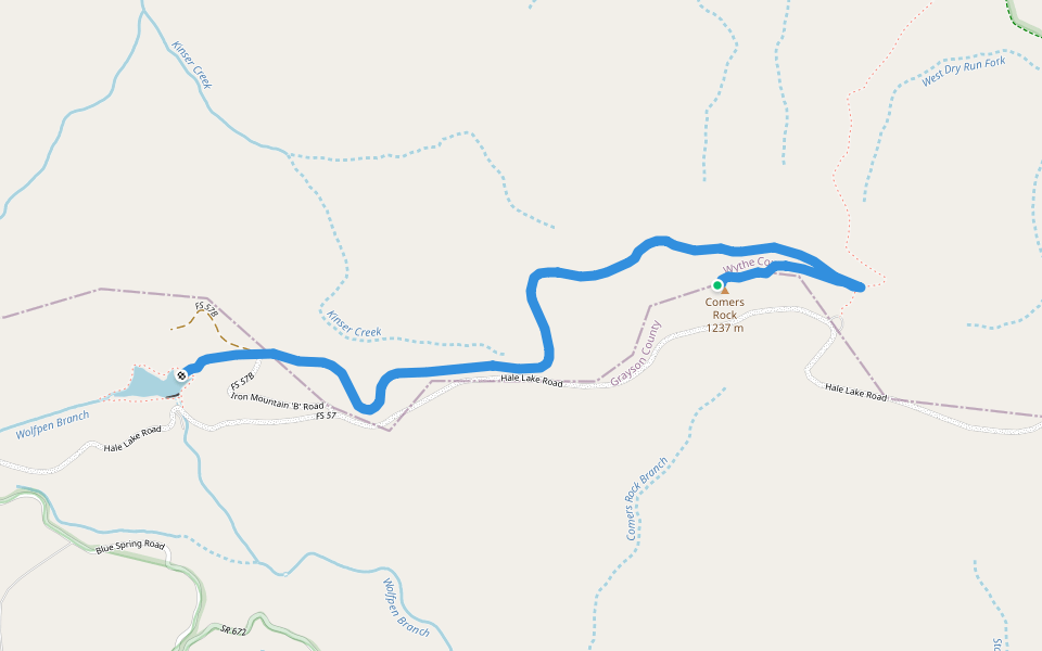 Comers Rock Trail walking route map in Elk Creek