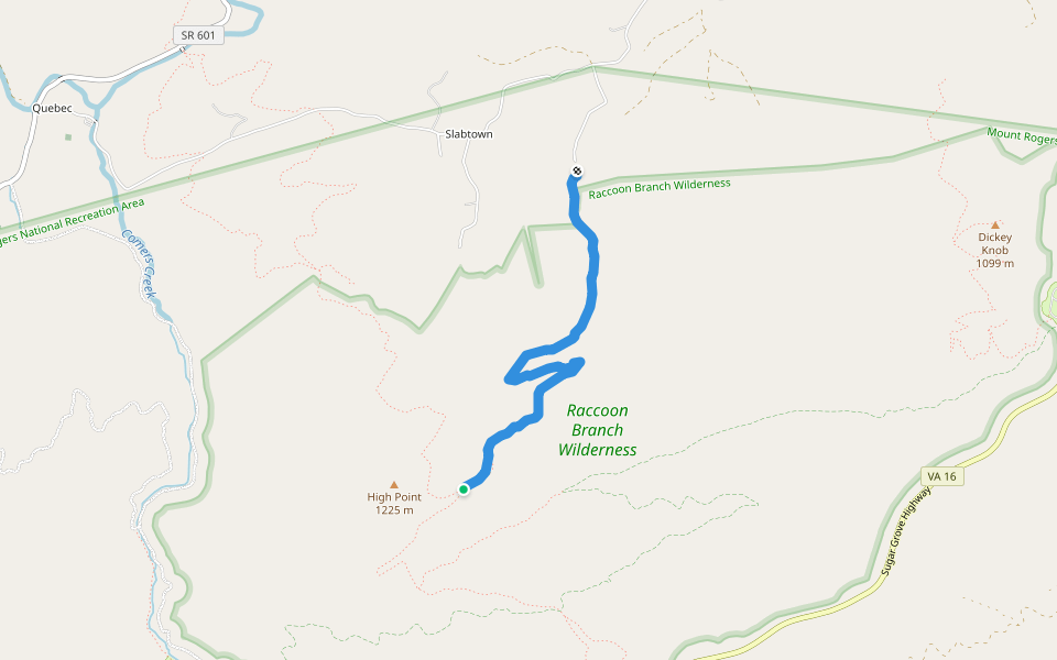 Mullins Branch Trail walking route map in Sugar Grove