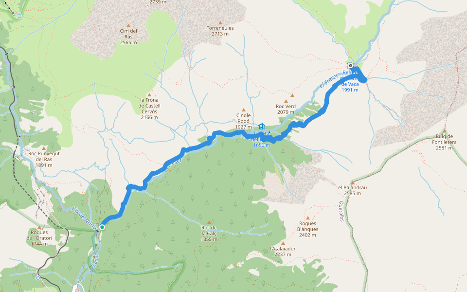 Camí de Queralbs a Coma de Vaca walking route map in Queralbs