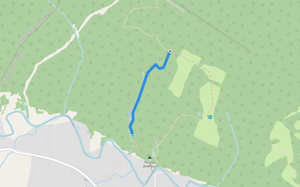 стежка по лісовівй дорозі walking route map in Sheshory