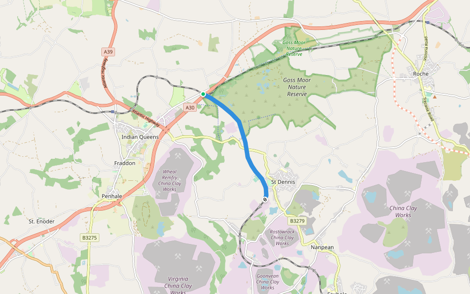 The Drinnick Mill Line walking route map in Goss Moor