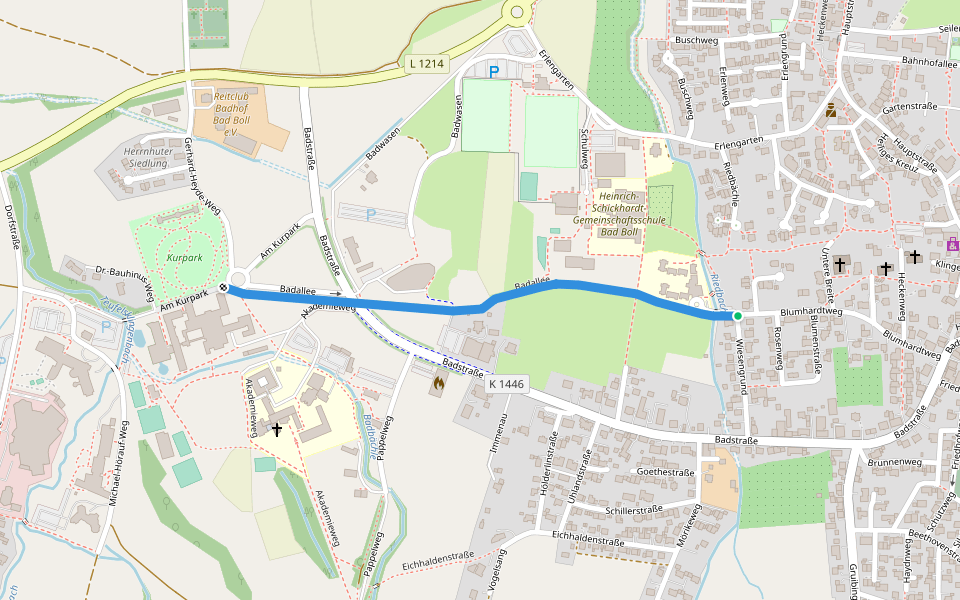 Badallee walking route map in Bad Boll