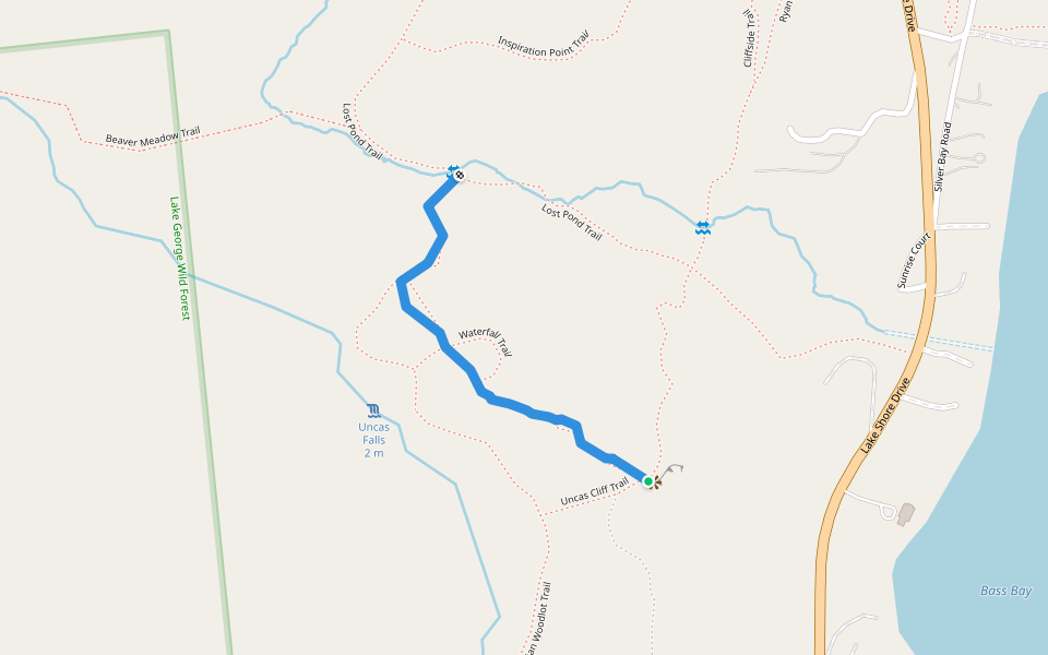 Waterfall Trail walking route map in Silver Bay