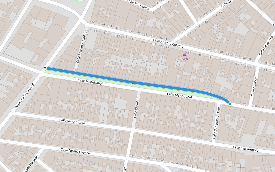 Calle Mendizábal walking route map in Almansa