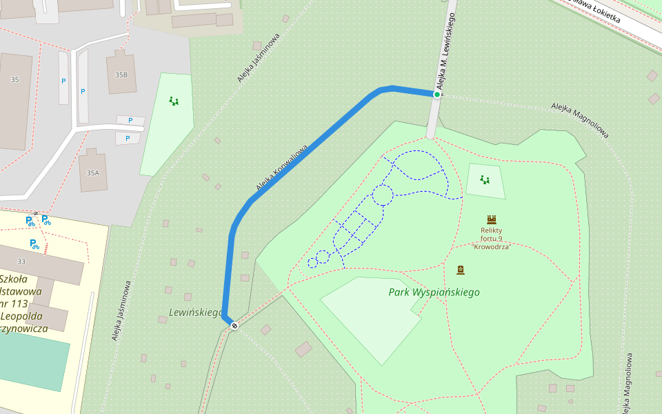 Alejka Konwaliowa walking route map in Kraków