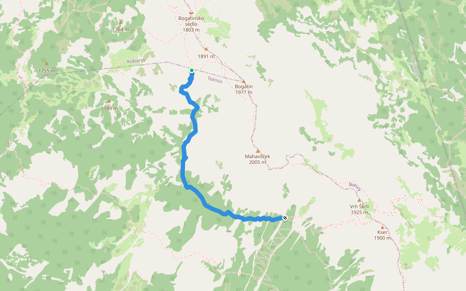 zapuščena vojaška pot walking route map in Čadrg