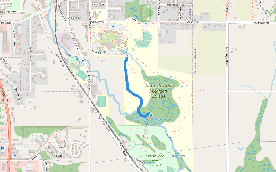 NCMC Nature Area Trail & North Country Trail walking route map in Petoskey