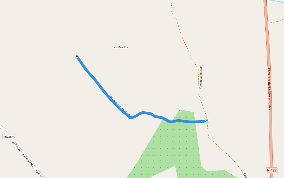 Camino de los Alconeros walking route map in Barcarrota