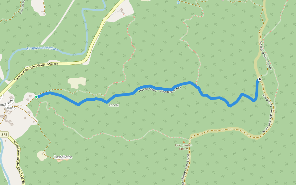 Località Olano - Serra della Nonna walking route map in Olano