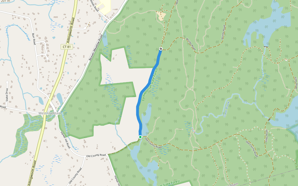 Mottland Road walking route map in Haddam