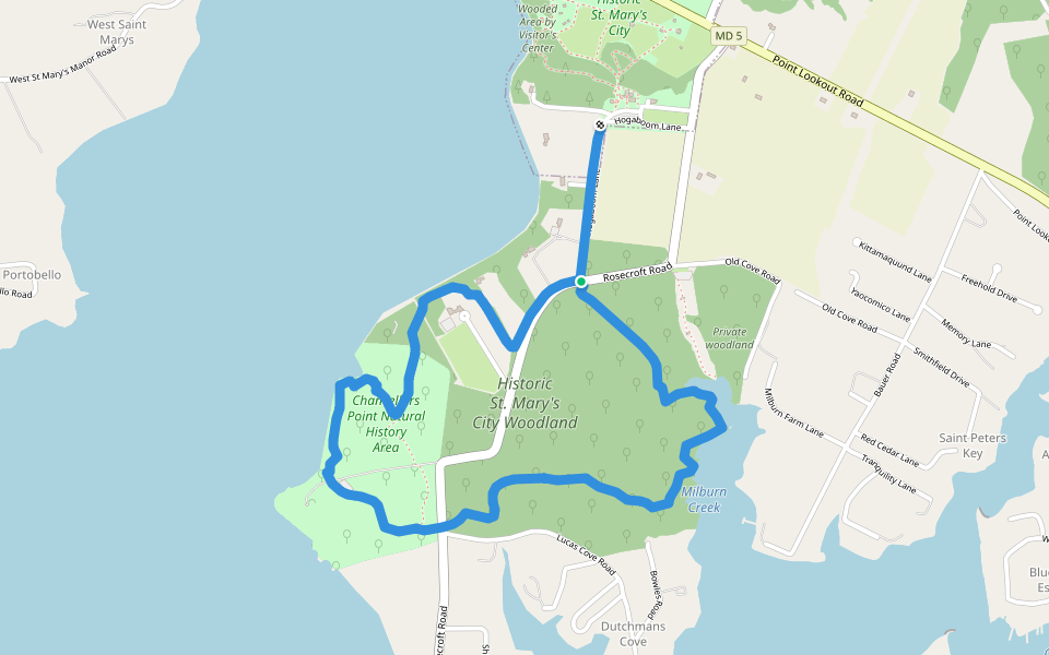 St Mary's City Nature Trail walking route map in Lexington Park