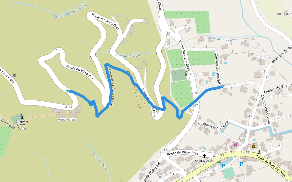 Chemin du Vieux Village walking route map in Bras-d'Asse