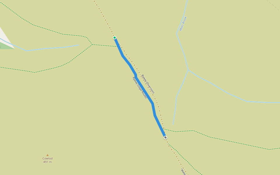 Byway (Legal Route) walking route map in Llandegley