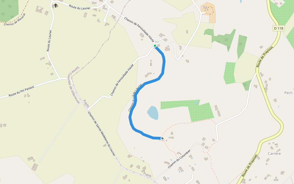 Chemin Rural de Laurier walking route map in Pujols