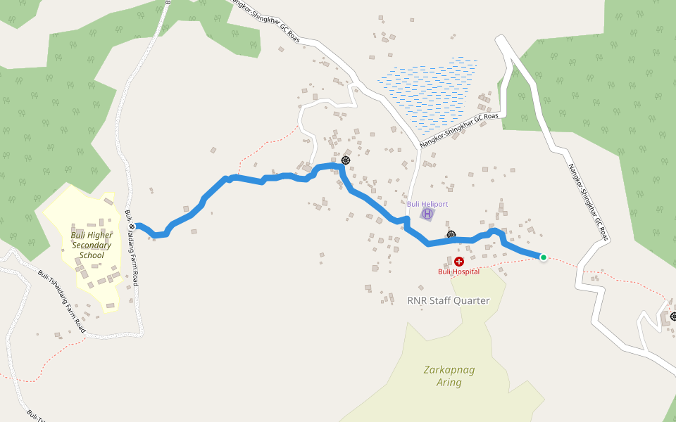 Crong-School Foothpath walking route map in Zhemgang