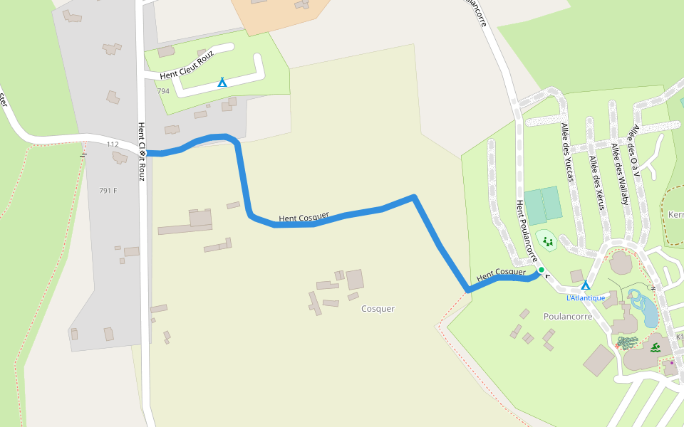 Hent Cosquer walking route map in Fouesnant