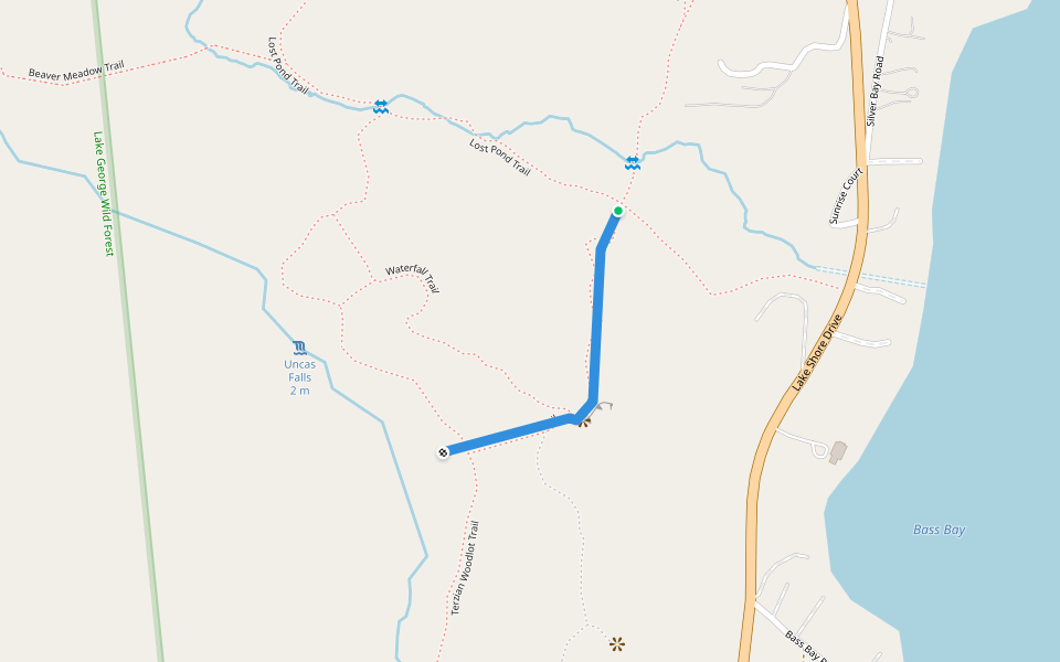 Uncas Cliff Trail walking route map in Silver Bay