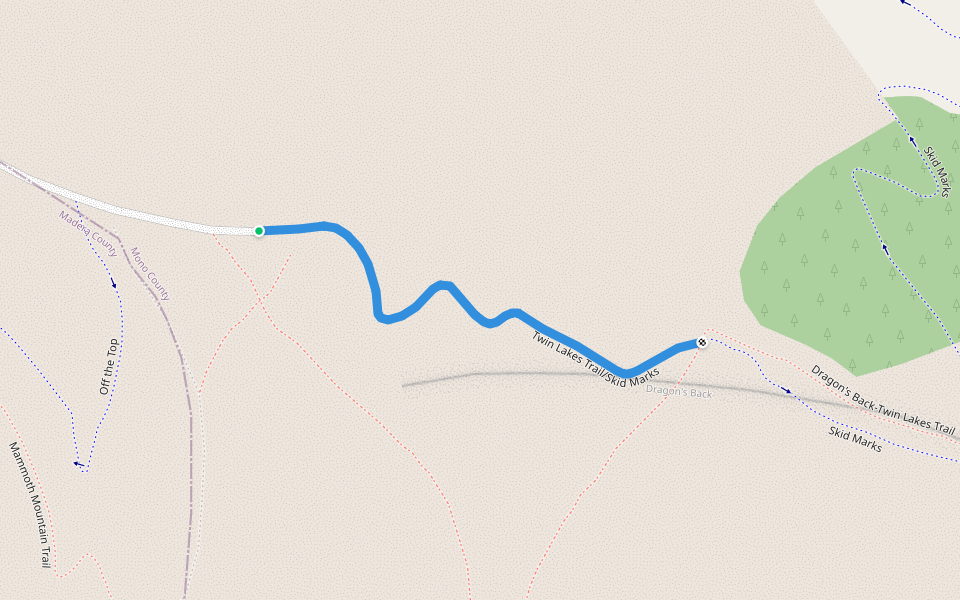 Twin Lakes Trail/Skid Marks walking route map in Mammoth Lakes