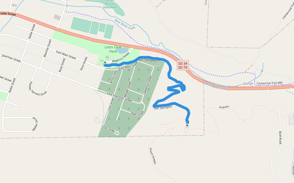 Star Spangled walking route map in Sturgis