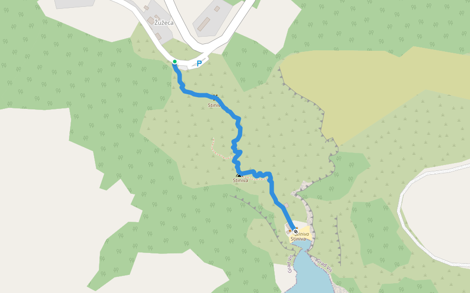 Stiniva Access path walking route map in Marinje Zemlje