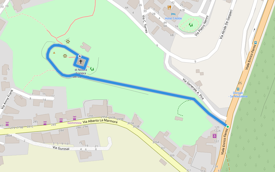 Via San Francesco walking route map in Dorgali