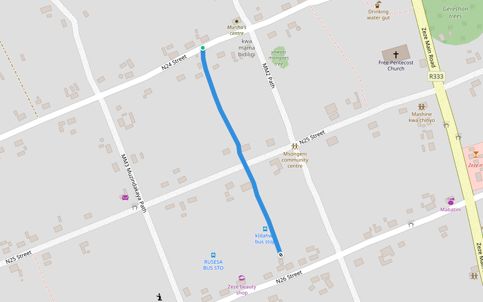 footpath walking route map in Zeze