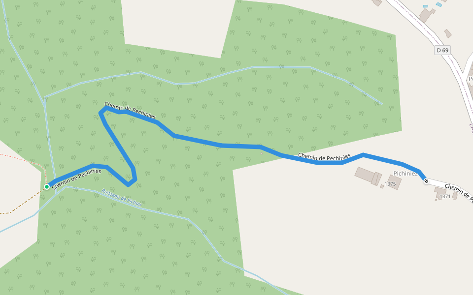 Chemin de Pechinies walking route map in L'Honor-de-Cos