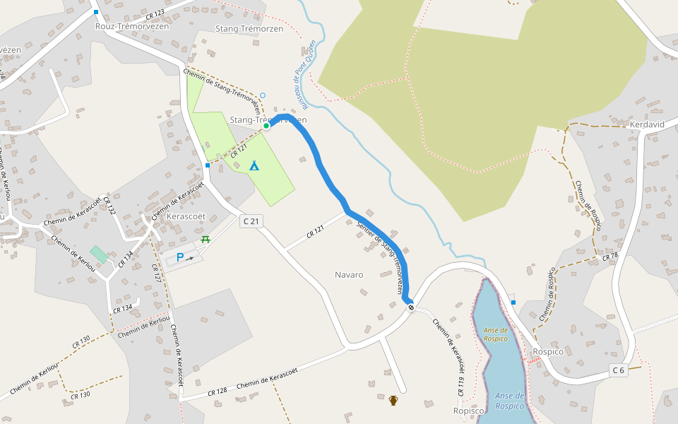 Sentier de Stang-Trémorvézen walking route map in Névez