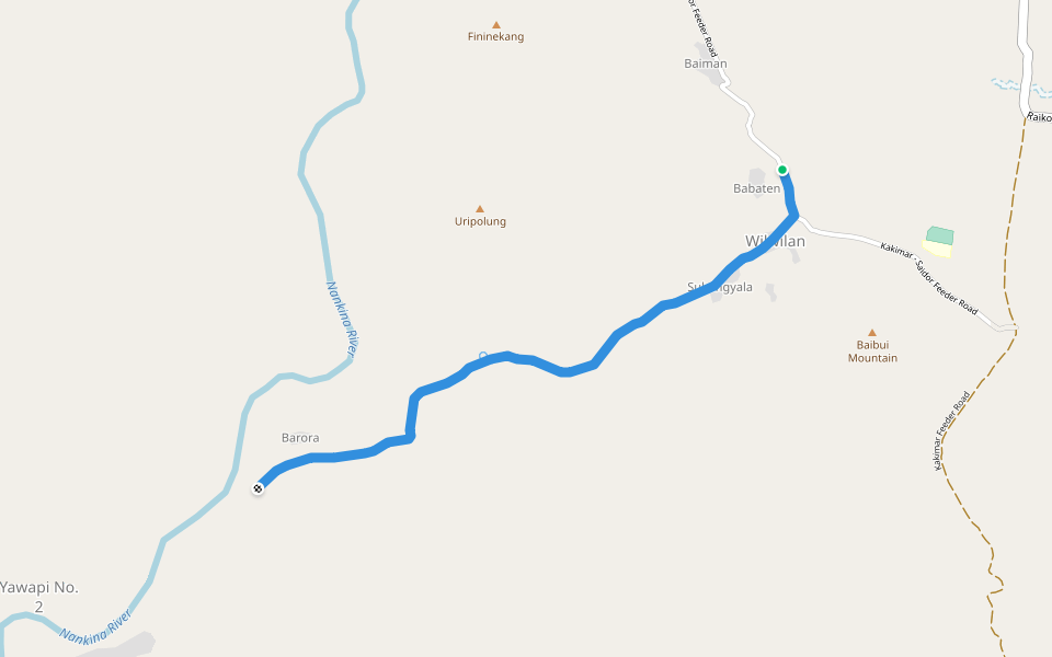 Wilwilan to Kalalen Feeder Road walking route map in Urirai