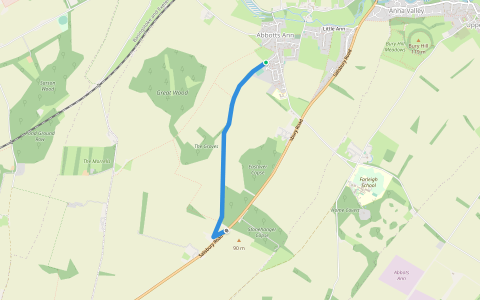 The Drove walking route map in Abbotts Ann