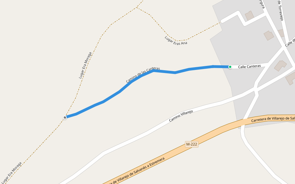 Camino de las Canteras walking route map in Valdaracete