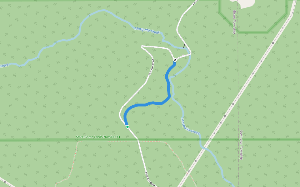 Quehanna Trail East Cross Connector walking route map in Frenchville