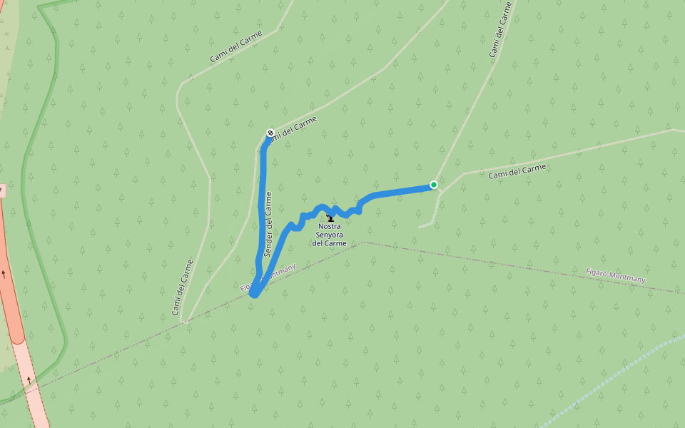 Sender del Carme walking route map in Figaró-Montmany