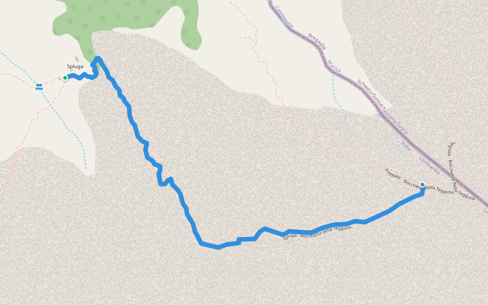 Spluga - Bocchetta della Teggiola walking route map in Bondo