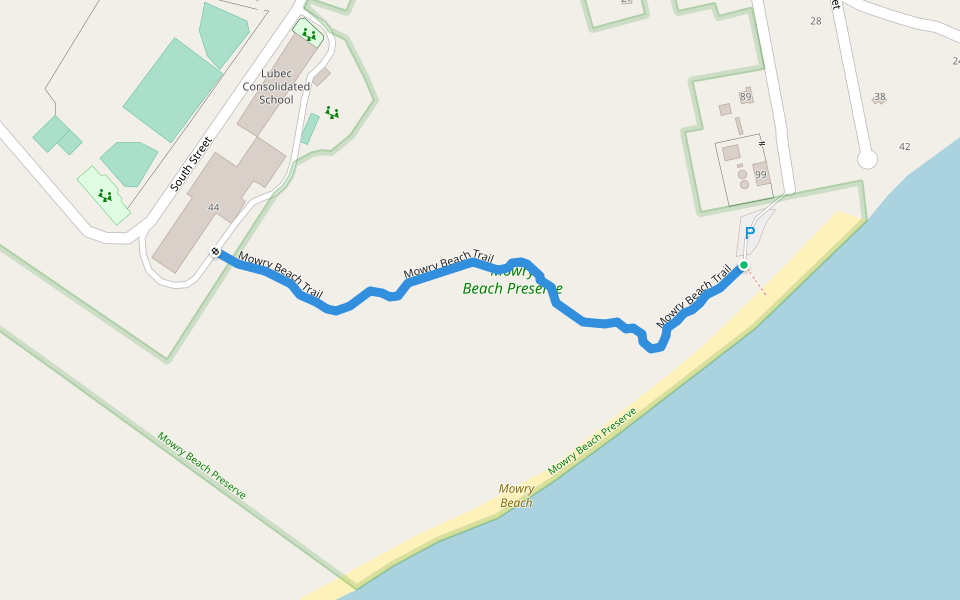 Mowry Beach Trail walking route map in Lubec