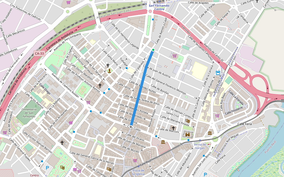 Calle de San Rafael walking route map in San Fernando