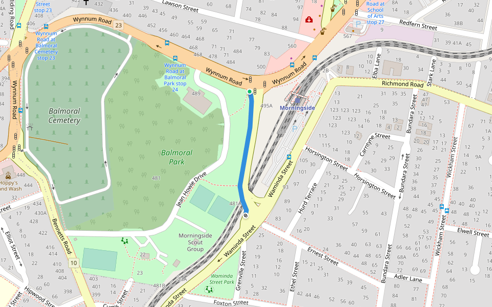 Jack Flynn Memorial Drive walking route map in Morningside