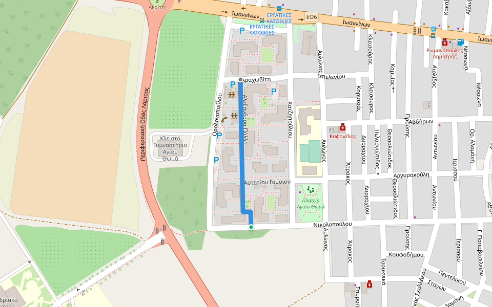 Αλεξάνδρου Πάλλα walking route map in Larisa