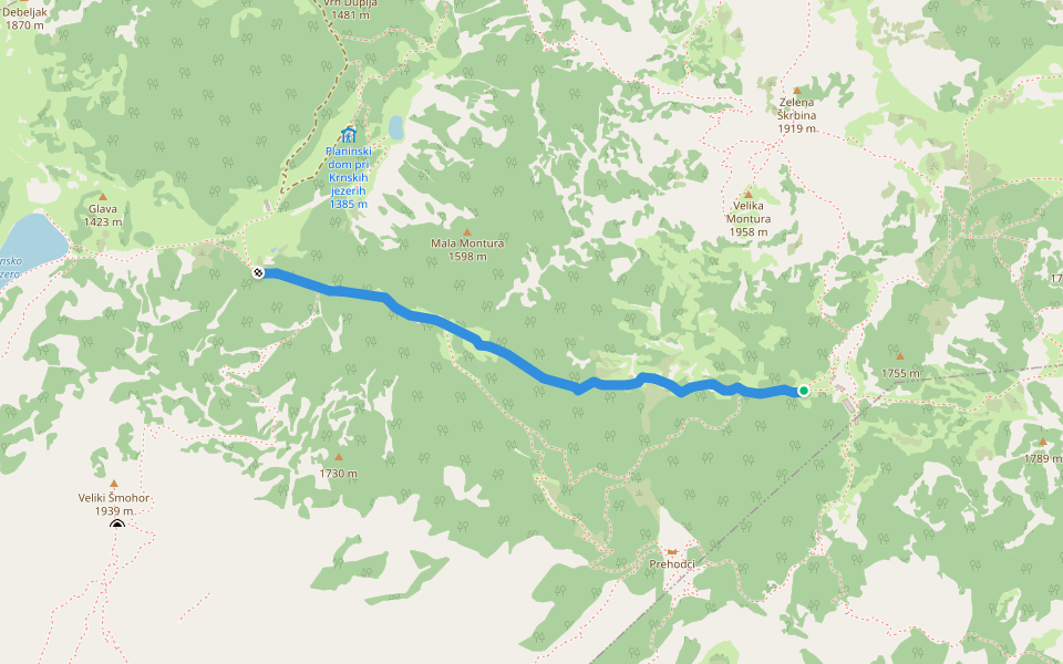 Dom pri Krnskih jezerih - Za Lepočami walking route map in Krn